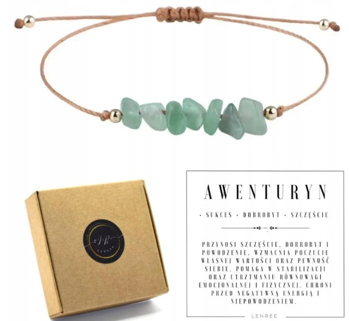 Bransoletka na sznurku talizman AWENTURYN kamienie naturalne + pudełko