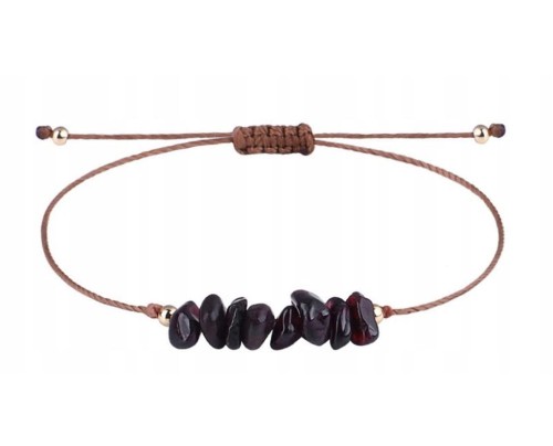 Bransoletka na sznurku talizman kamienie naturalne GRANAT sieczka + pudełko