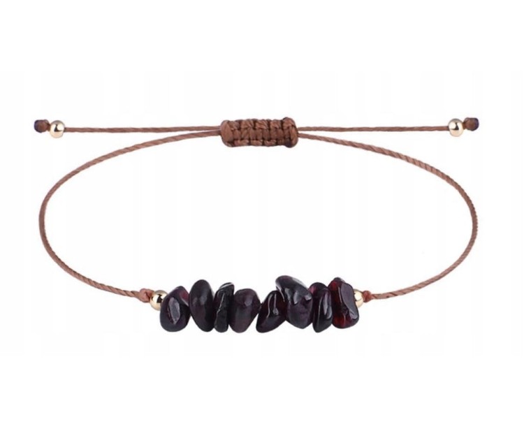 Bransoletka na sznurku talizman kamienie naturalne GRANAT sieczka + pudełko