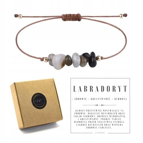 Bransoletka na sznurku LABRADORYT talizman kamienie naturalne + pudełko