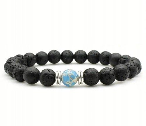 Bransoletka męska kamienie naturalne LAWA WULKANICZNA - CHRYZOPRAZ +pudełko