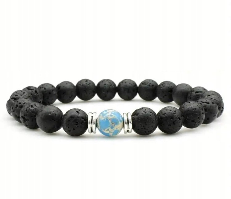 Bransoletka męska kamienie naturalne LAWA WULKANICZNA - CHRYZOPRAZ +pudełko