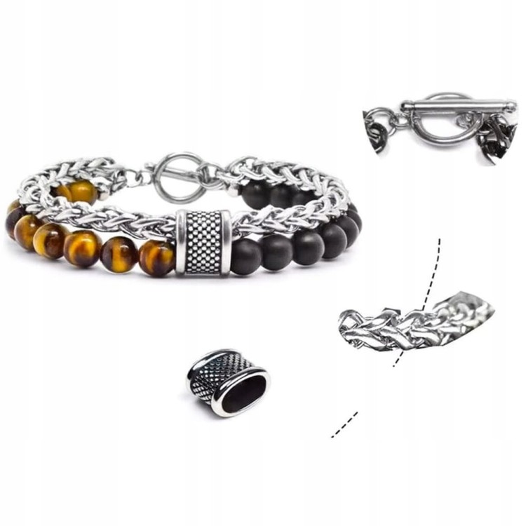 BRANSOLETKA MĘSKA TURMALIN TYGRYSIE OKO STAL SZLACHETNA