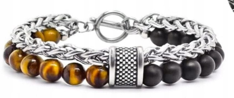 BRANSOLETKA MĘSKA TURMALIN TYGRYSIE OKO STAL SZLACHETNA