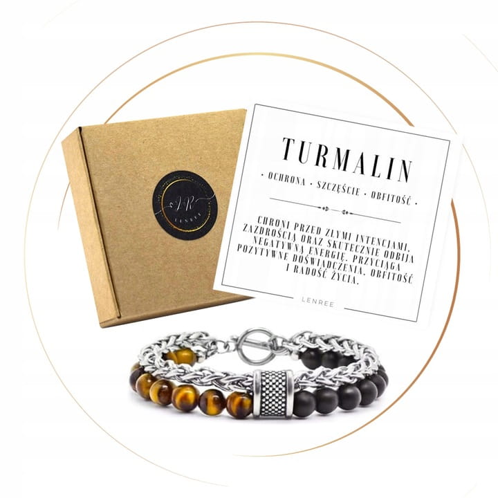 BRANSOLETKA MĘSKA TURMALIN TYGRYSIE OKO STAL SZLACHETNA