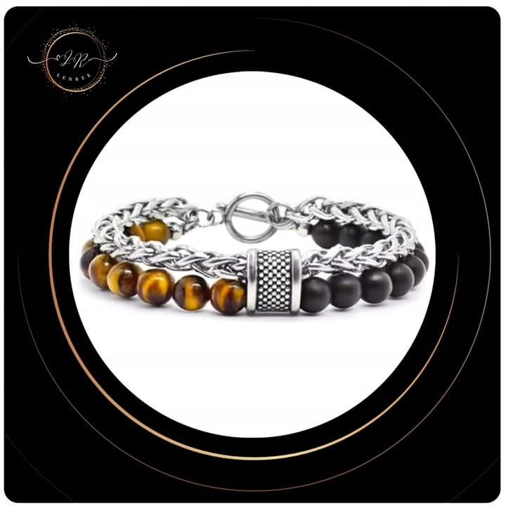 BRANSOLETKA MĘSKA TURMALIN TYGRYSIE OKO STAL SZLACHETNA