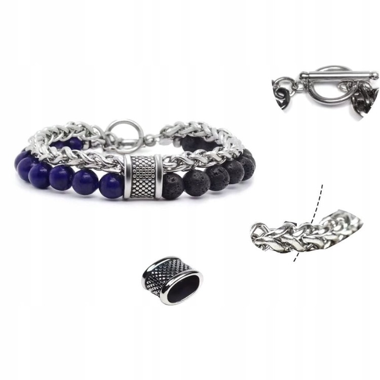 Bransoletka męska lapis lazuli lawa stal szlachetna unisex