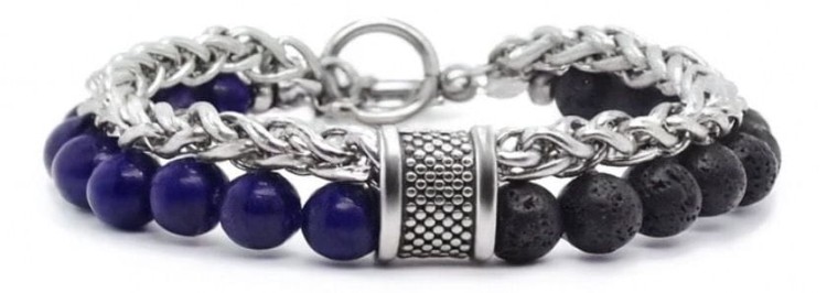 Bransoletka męska lapis lazuli lawa stal szlachetna unisex