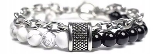 Bransoletka męska turmalin howlit stal szlachetna elegancka