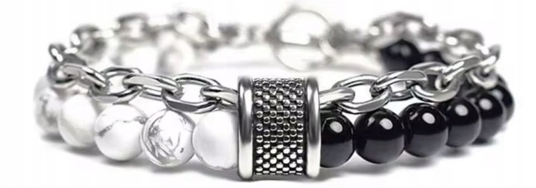 Bransoletka męska turmalin howlit stal szlachetna elegancka