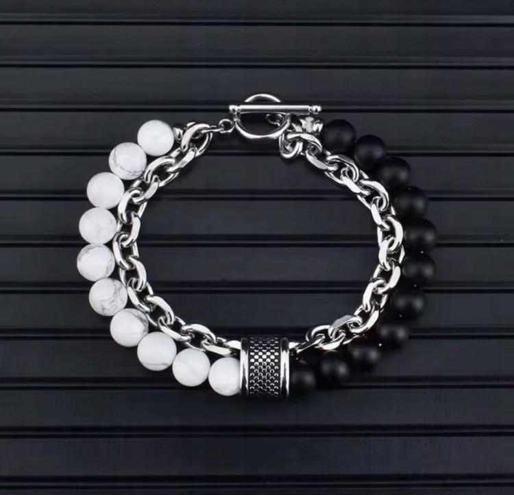 Bransoletka męska turmalin howlit stal szlachetna elegancka