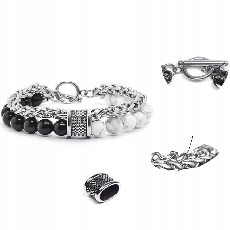 Bransoletka męska turmalin howlit stal szlachetna elegancka