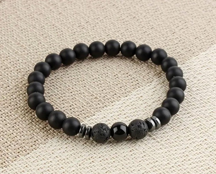 BRANSOLETKA MĘSKA KAMIENIE NATURALNE TURMALIN - LAWA WULKANICZNA + PUDEŁKO