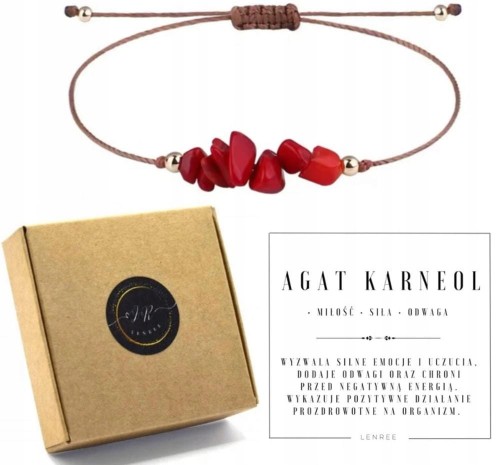 Bransoletka na sznurku AGAT KARNEOL talizman kamienie naturalne + pudełko