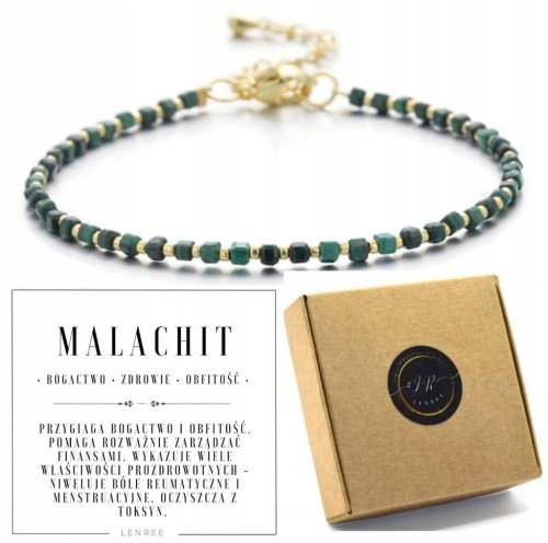 Bransoletka MALACHIT sześcienne kamienie złote dodatki LENREE