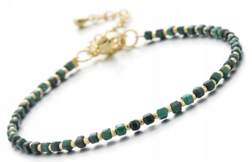 Bransoletka MALACHIT sześcienne kamienie złote dodatki LENREE