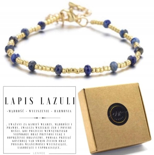 Bransoletka LAPIS LAZULI naturalne kamienie złote akcenty LENREE