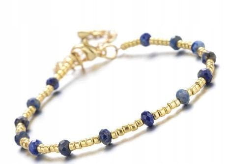 Bransoletka LAPIS LAZULI naturalne kamienie złote akcenty LENREE