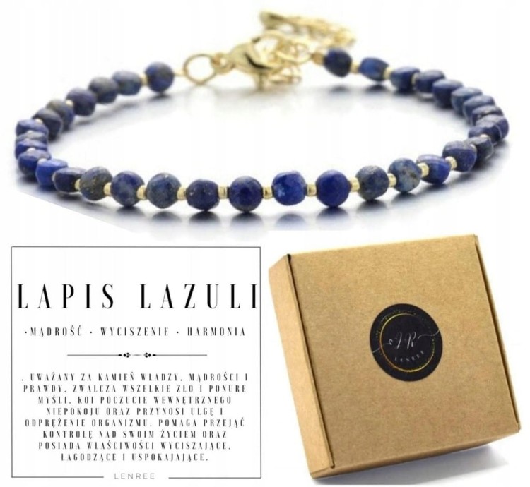 Bransoletka LAPIS LAZULI regulowana naturalne kamienie złota LENREE