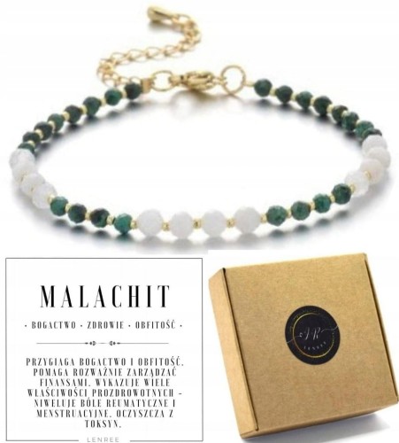 Bransoletka MALACHIT KAMIEŃ KSIĘŻYCOWY naturalne kamienie złota LENREE