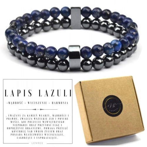Bransoletka LAPIS LAZULI hematyt naturalne kamienie LENREE