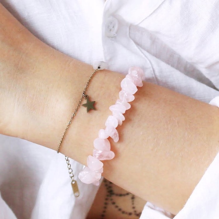 Bransoletka KWARC RÓŻOWY - SIECZKA - JELLY PINK - kamienie naturalne