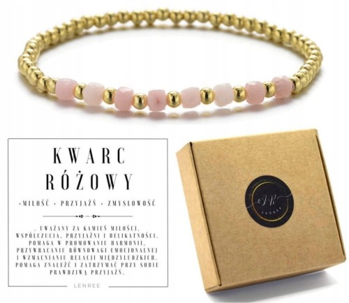 Bransoletka kwarc różowy naturalny hematyt miłość prezent złoto