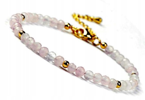 Bransoletka KWARC RÓŻOWY 4mm złote dodatki naturalne kamienie LENREE