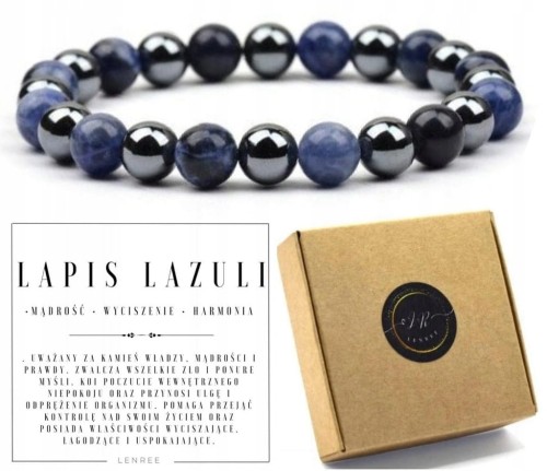 Bransoletka LAPIS LAZULI hematyt naturalna męska damska LENREE