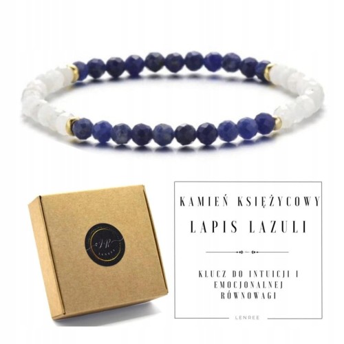 Bransoletka KAMIEŃ KSIĘŻYCOWY LAPIS LAZULI kamienie naturalne + pudełko