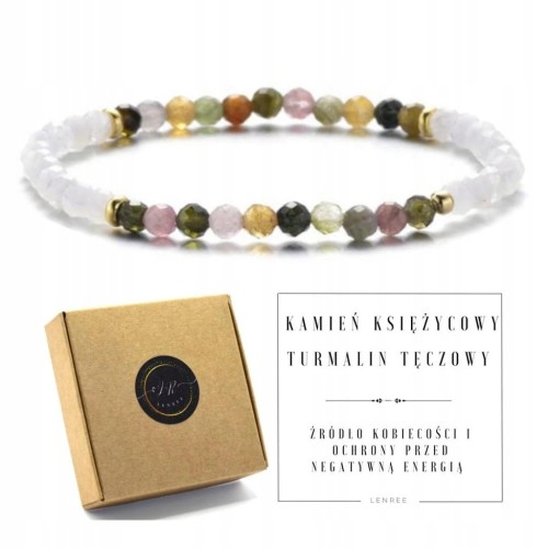 Bransoletka KAMIEŃ KSIĘŻYCOWY TURMALIN TĘCZOWY kamienie naturalne + pudełko