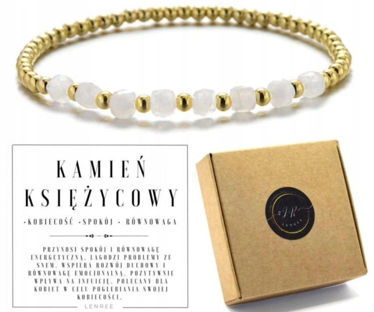 Bransoletka kamień księżycowy hematyt złoty kobiecość spokój