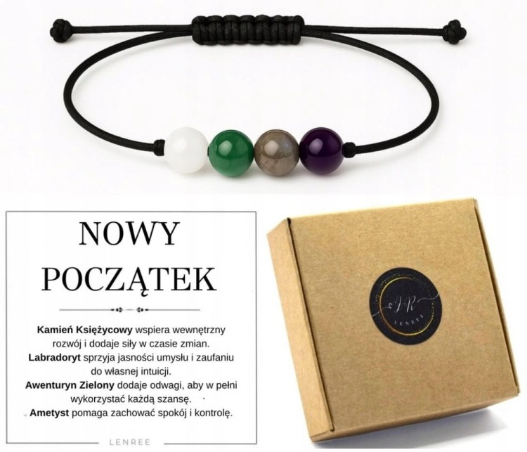 BRANSOLETKA KAMIENIE NATURALNE NOWY POCZĄTEK AMETYST AWENTURYN