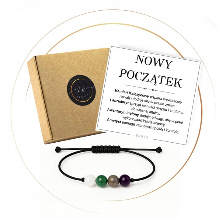 BRANSOLETKA KAMIENIE NATURALNE NOWY POCZĄTEK AMETYST AWENTURYN