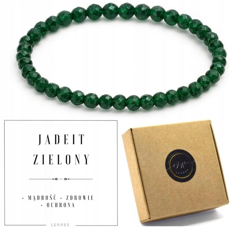 Bransoletka jadeit zielony 4mm fasetowany harmonia zdrowie LENREE