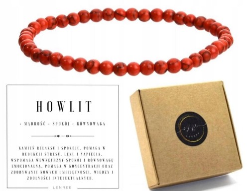 Bransoletka HOWLIT CZERWONY 4mm naturalny kamień spokój równowaga energia