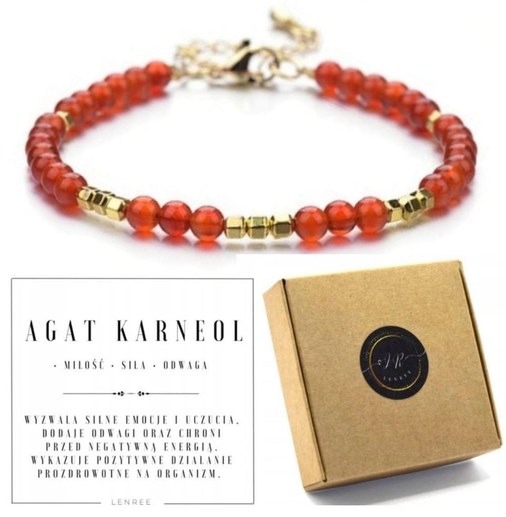 Bransoletka damska karneol hematyt kamienie stal chirurgiczna regulowana