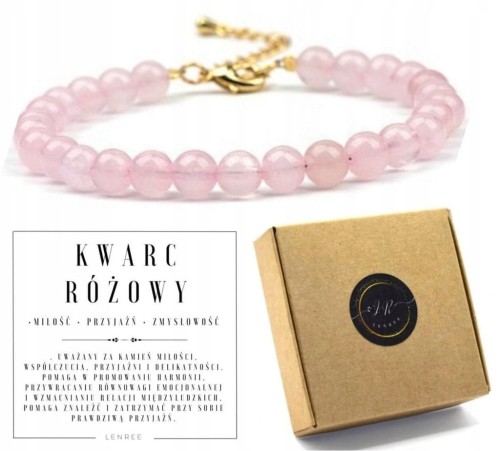 BRANSOLETKA DAMSKA KWARC RÓŻOWY KAMIENIE NATURALNE REGULOWANA ZAPIĘCIE