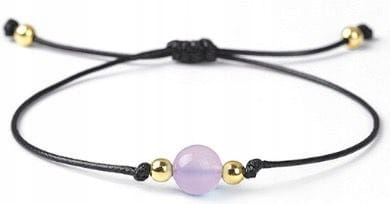 BRANSOLETKA DAMSKA NA SZNURKU KWARC RÓŻOWY MIŁOŚCI NATURALNY REGULOWANA
