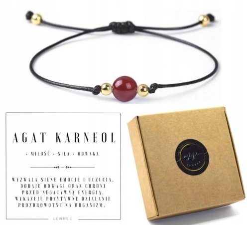 Bransoletka damska na sznurku agat karneol kamienie naturalne regulowana