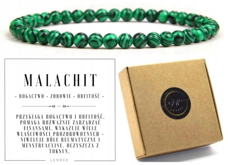 Bransoletka damska MALACHIT 4mm delikatna bogactwo zdrowie obfitość LENREE