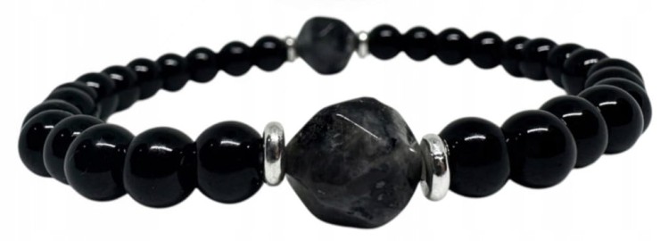 BRANSOLETKA TURMALIN OBSYDIAN PUDEŁKO KAMIENIE NATURALNE