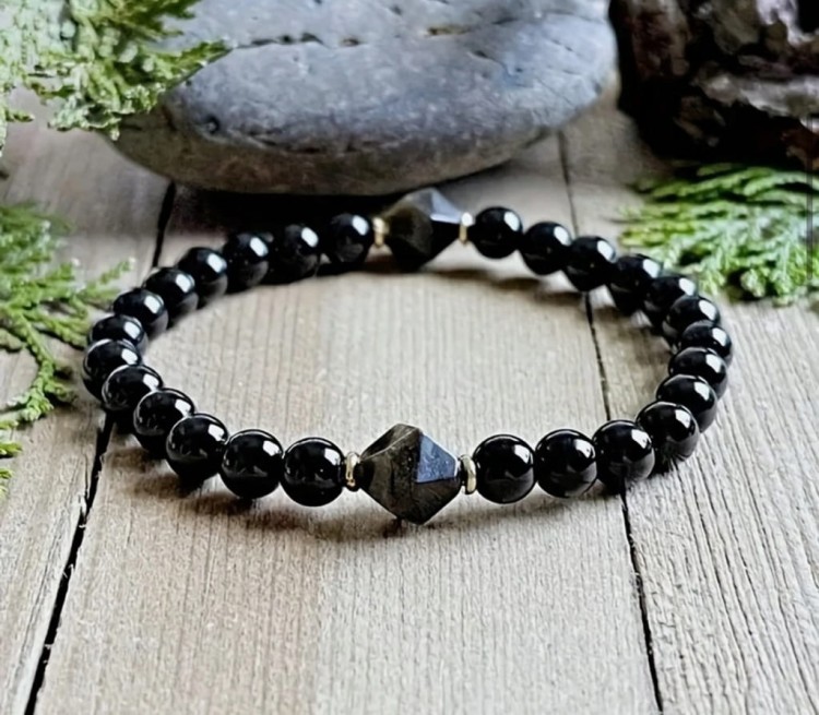 BRANSOLETKA TURMALIN OBSYDIAN PUDEŁKO KAMIENIE NATURALNE