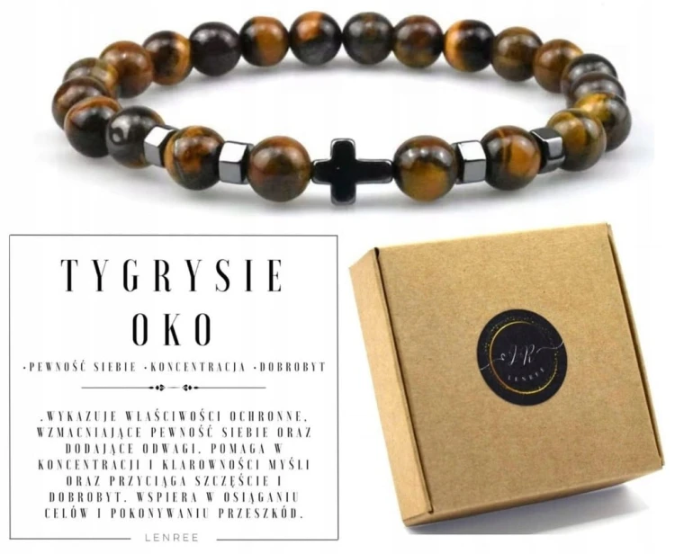 Bransoletka TYGRYSIE OKO krzyżyk hematyt naturalne kamienie LENREE