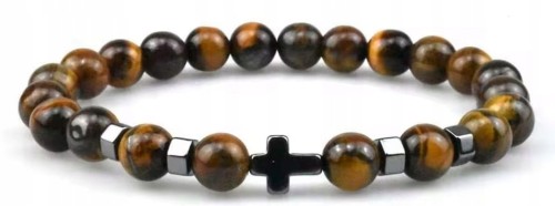 Bransoletka TYGRYSIE OKO krzyżyk hematyt naturalne kamienie LENREE