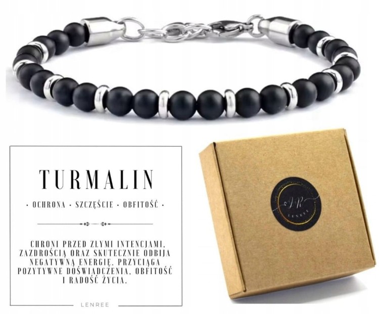 Bransoletka TURMALIN stal naturalne kamienie męska damska LENREE