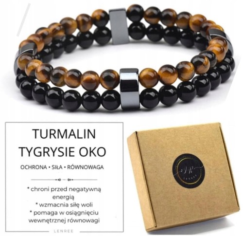 Bransoletka TURMALIN TYGRYSIE OKO podwójna męska unisex LENREE