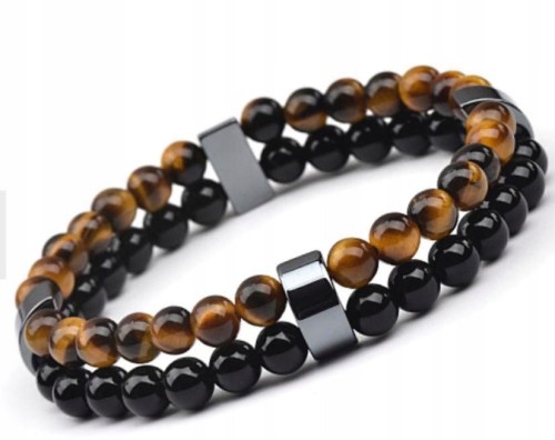 Bransoletka TURMALIN TYGRYSIE OKO podwójna męska unisex LENREE