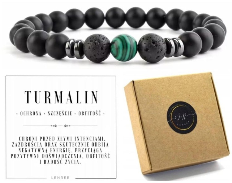Bransoletka turmalin malachit męska uniseks ochrona energia prezent