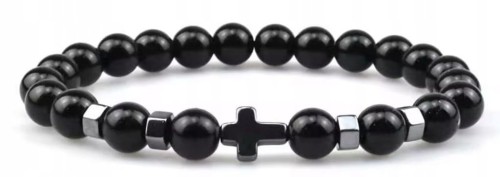 Bransoletka TURMALIN krzyż hematyt kamienie męska damska LENREE